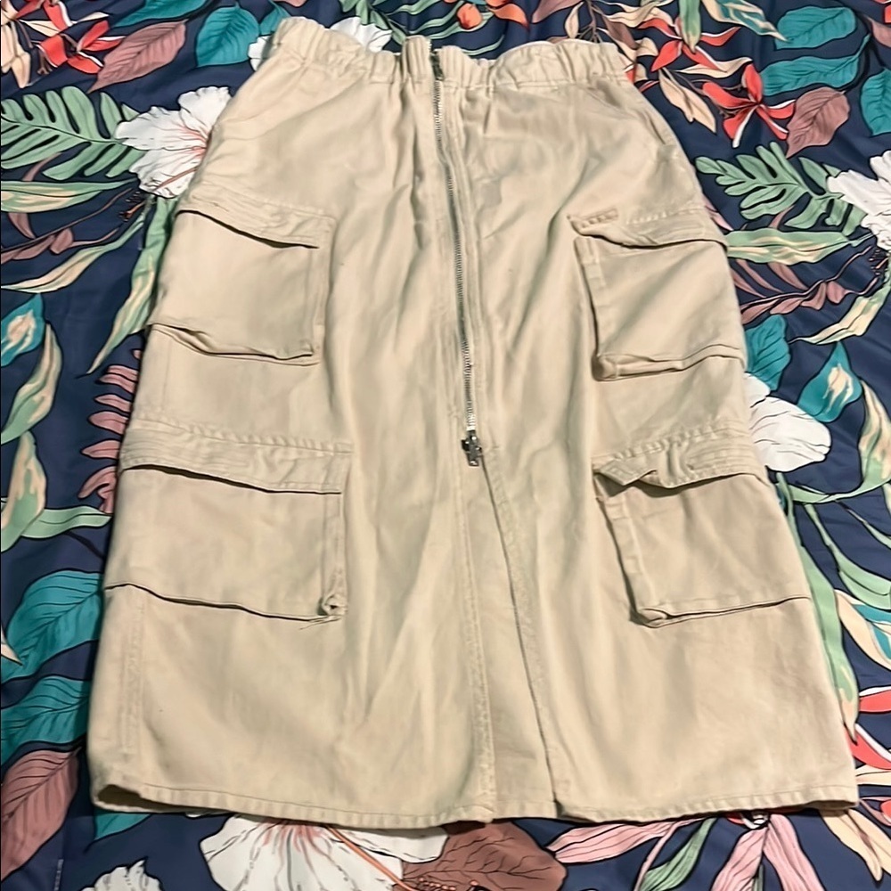 Tan midi length cargo skirt